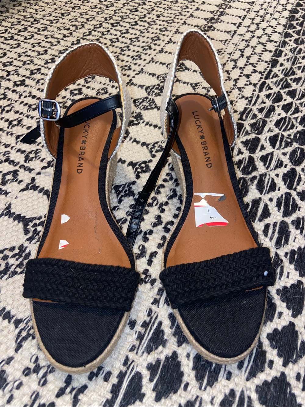 Lucky Brand Black Braided Espadrille Wedge Sandals
